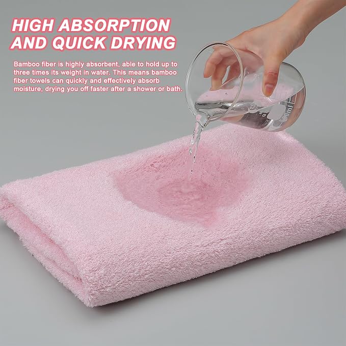 Aibaser Viscose from Bamboo and Cotton Bath Towels Set of 6-27x54 Inch Ultra Soft, Highly Absorbent Large Shower Towels for Bathroom, Spa & Gym (6 Piece Set) (Pink)