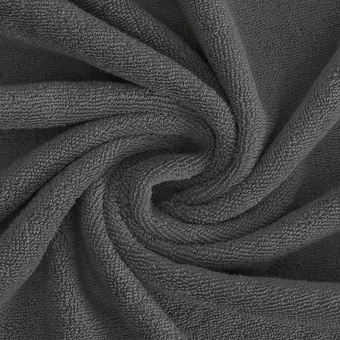 Feather & Stitch 100% Cotton 625 GSM Bath Towel Set of 6, Ultra Soft Highly Absorbent 2 Bath Towels, 2 Hand Towels & 2 Washcloth - Luxury Quick Dry Shower Towels (Dark Grey)