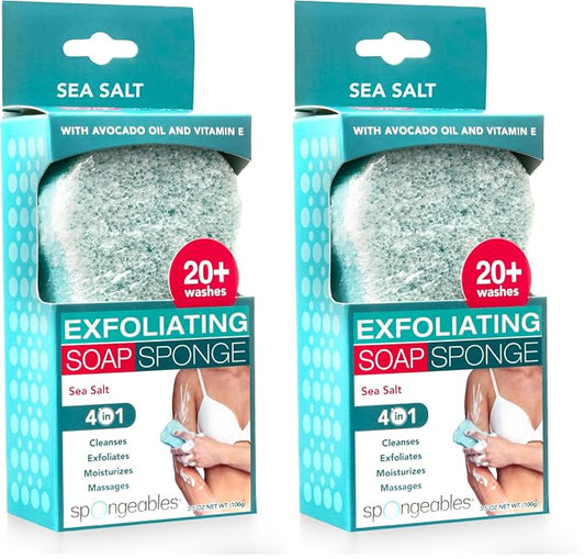 Spongeables Spongeables Exfoliating Body Wash in A Sponge, Sea Salt, Contains Avocado Oil and Vitamin E, Cleanse, Exfoliate, and Moisturize, 3.5 Oz, 20+ Washes, Pack of 2