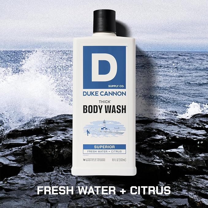 Duke Cannon Supply Co. Thick High Viscosity Body Wash – 3X Thicker, Cleansing Shower and Bath Gel, Mineral-Enriched for Men – Men’s Body Scrub – Superior