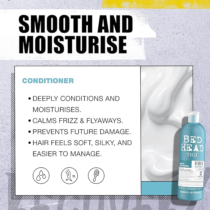 TIGI Bed Head Urban Antidotes Recovery Shampoo and Conditioner Set for Dry, Damaged Hair, 25.36 fl oz, 2 Count