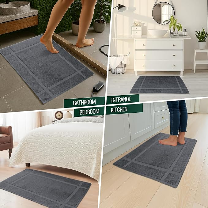 Pearl Linens 100% Ring Spun Cotton Bath Mat (Pack of 6) 20 x 30 Inch, Washable, Soft & Absorbent Terry Bathroom Floor Mat – Not Bathroom Rugs – Quick-Dry After Shower Bath Mat, 687 GSM, Dark Grey