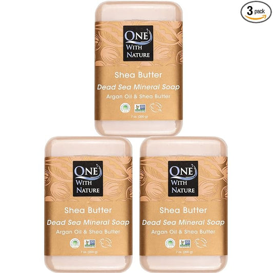 One With Nature Dead Sea Salt Shea Butter Soap 7oz 3-Pack – Purifying and Exfoliating Soap Bar with Dead Sea Minerals for Face & Body, for Men & Women