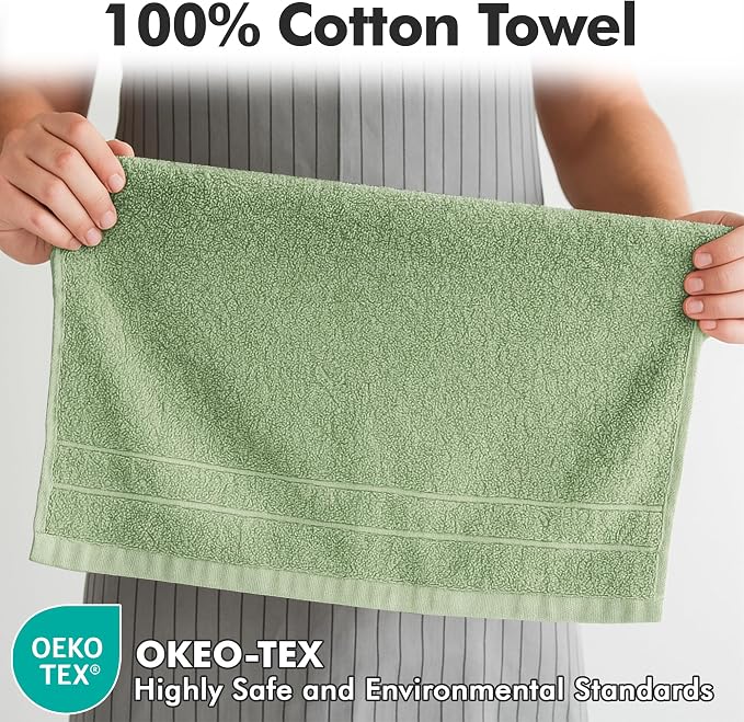 100% Ring Spun Cotton Hand Towels for Bathroom – 550 GSM Soft & Absorbent Towel Set– Pack of 6 Small Towel (34x20in) – Quick Dry Luxury Cotton Hand Towels – Light Green