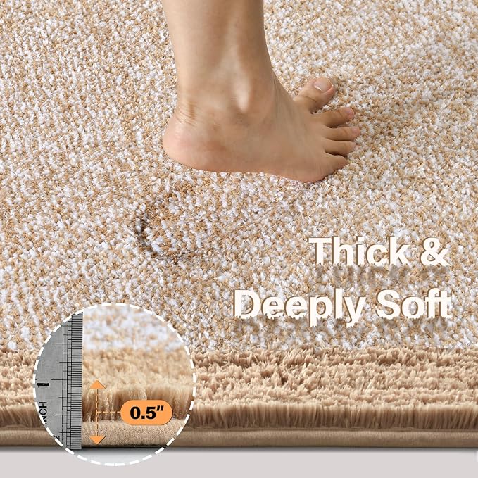 Bathroom Rugs 40x24 Non Slip Washable, Beige Bath Mat for Bathroom Floor Tub, Soft Absorbent Quick Dry Mats for Shower, Bathtub,Home Decor