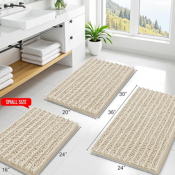 Smiry Bathroom Rugs Mat 34x21, Extra Soft Absorbent Chenille Bath Rugs, Non Slip Rubber Backing Machine Washable Quick Dry Bath Mats for Bathroom Floor, Tub, Shower, Home Decor Accessories, Sand