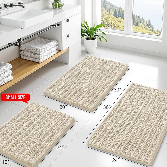 Smiry Bathroom Rugs Mat 59x24, Extra Soft Absorbent Chenille Bath Rugs, Non Slip Rubber Backing Machine Washable Quick Dry Bath Mats for Bathroom Floor, Tub, Shower, Home Decor Accessories, Sand