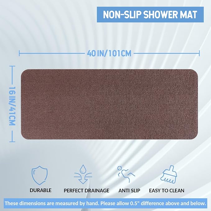 Hargiis Non-Slip Bathtub Mat, Anti Slip Shower Mat, Fast Drying Bathtub Mats, Foot Scrubber Mat, Anti Slip Mat for Tub, Floor, Bathroom, Kitchen, Home, Hotel (Brown 40"×16")