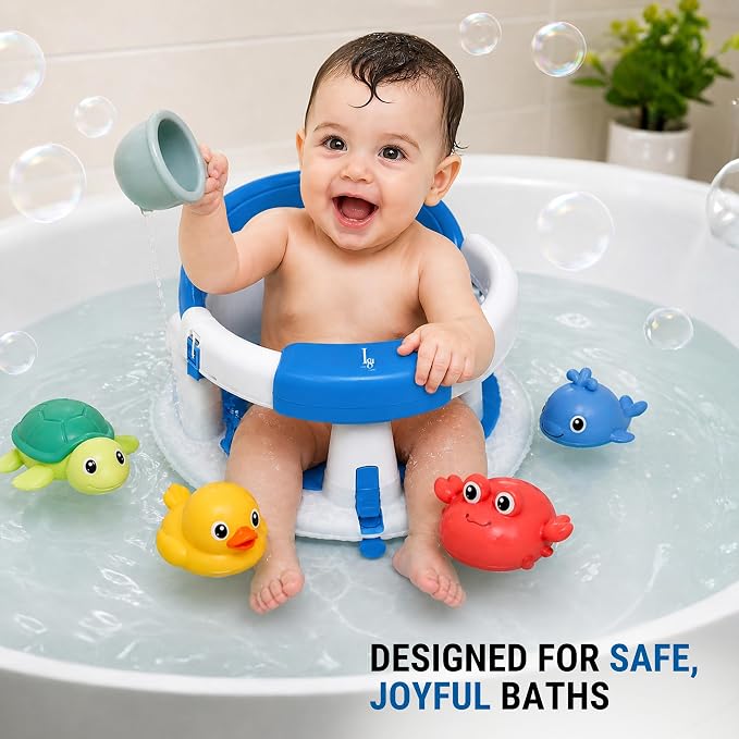 Baby Bath Seat for Babies 6-24 Months, Non Slip Infant Bath Seat with 4 Suction Cups, BPA Free Baby Bathtub Seat, Secure Bath Support Chair for Sit Up Babies, Blue