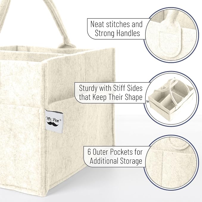 Mr. Pen- Baby Diaper Caddy Organizer, Beige, Medium | Nursery Storage Bin and Car Organizer for Diapers and Baby Wipes