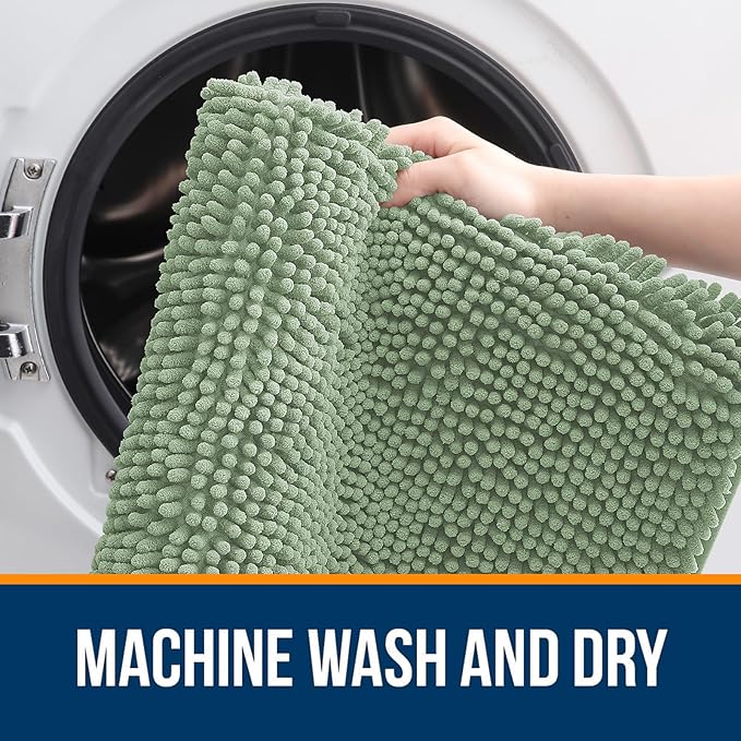 OLANLY Small Bathroom Rugs 24x16, Extra Soft Absorbent Chenille Bath Rugs, Rubber Backing Quick Dry, Machine Washable Bath Mats for Bathroom Floor, Tub and Shower, Home Decor Accessories, Sage Green