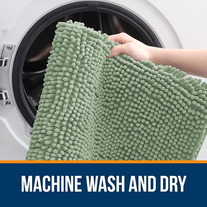 OLANLY Large Bathroom Rugs 44x32, Extra Soft Absorbent Chenille Bath Rugs, Rubber Backing Quick Dry, Machine Washable Bath Mats for Bathroom Floor, Tub and Shower, Home Decor Accessories, Sage Green