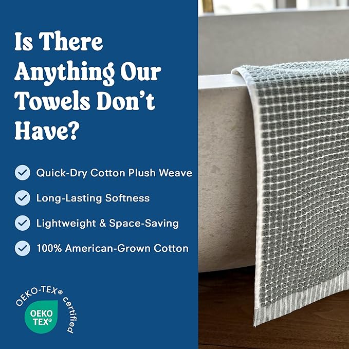 ONSEN Sculpted Terry Hand Towels, 100% American Cotton, Quick Dry Lint Free, Lightweight Absorbent Hand Towel Set with Hanging Loop, 20x30 in (Spruce, 2X Hand Towel)