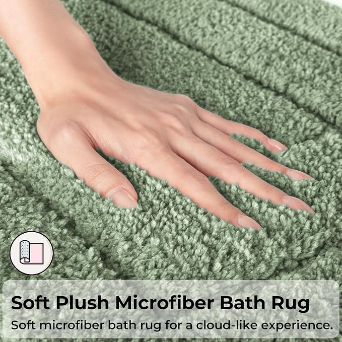 GRANNY SAYS Bathroom Rugs Sets 2 Piece,Soft Bath Mats for Bathroom, Bath Rugs Non Slip Washable, Absorbent Bath Rug for Tub, Shower and Toilet, Bath Mat Set (Green, 20" x 32" + 16" x 24")