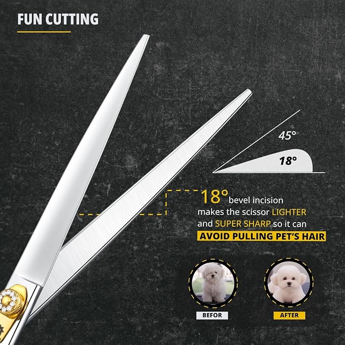 Dream Reach Straight Dog Scissors - 8 Inch 440C Stainless Steel Professional Pet Cutting Grooming Shears with Adjustable Screw
