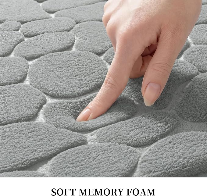 YIHOUSE Memory Foam Runner Rug, Cobblestone Bathroom Runner Rugs Super Water Absorbent Bath Mats for Bathroom Machine Washable Bath Rugs for Hallway Bedroom Laundry Room(20 x 47,Light Gray)