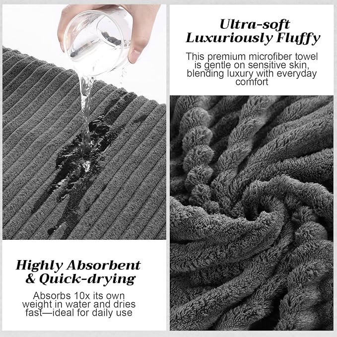 4 Pcs Extra Large Bath Sheets Set 35 x 70'' Oversized Microfiber Bath Towels for Adult Soft Absorbent Blanket with Hanging Loop for Pool Body Shower Gym Beach Spa(Gray)