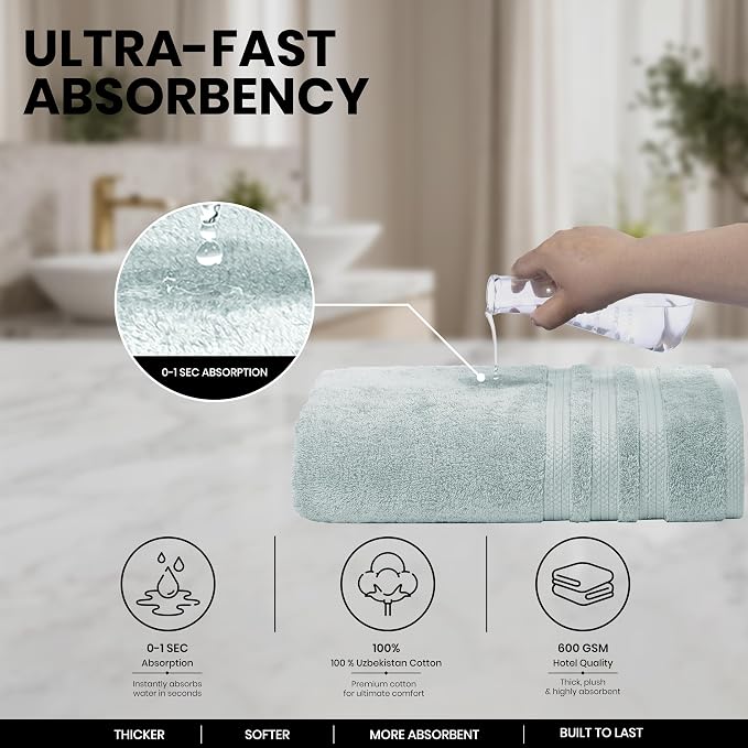 Bath Sheets 2 Pack Extra Large 35 x 70 Inches 600 GSM 100% Ring Spun Combed Uzbek Cotton Bath Towels Oeko-TEX Certified Soft Highly Absorbent Quick Dry – Mint