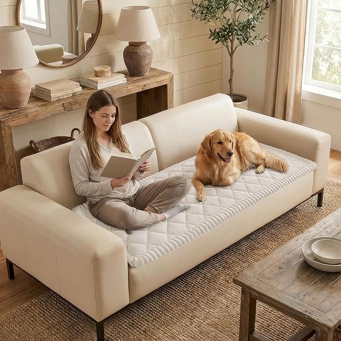 Smiry Couch Cover for Dogs, Non Slip Washable Pet Sofa Protector for Large Dogs, Cats, Fuzzy Plush Sofa Covers for 3 Cushion Couch, Against Fur, Dirt & Scratch Resistant, White, 35.4"×70.9"
