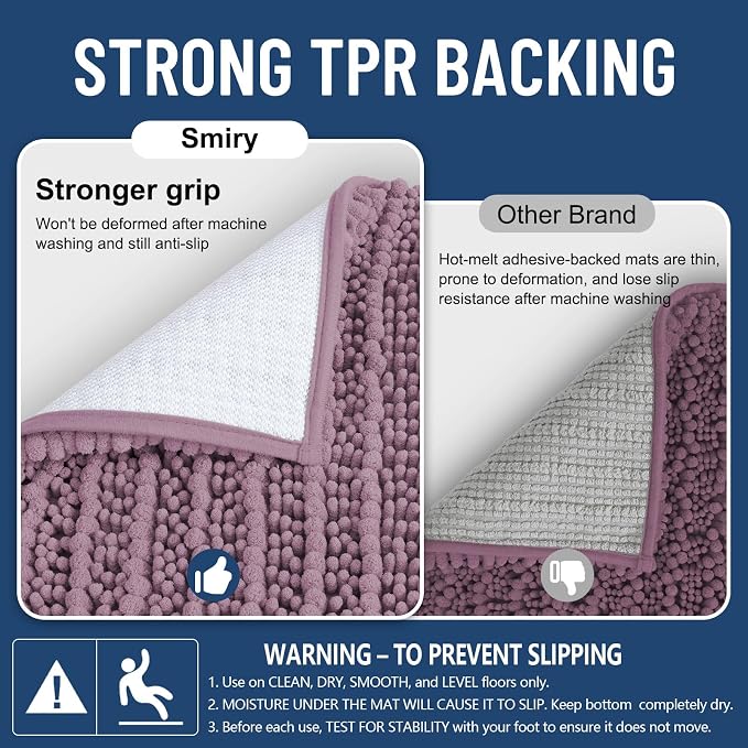 Smiry Bathroom Toilet Rugs U Shaped 24x20, Extra Soft Absorbent Non Slip Rubber Backing Chenille Contour Bath Rugs for Toilet, Machine Washable Contoured Bath Mats, Deep Plum