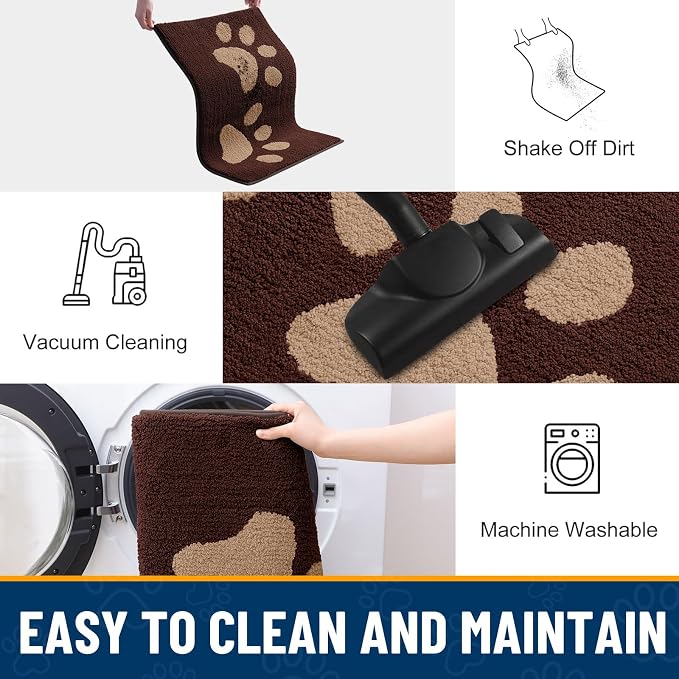 Smiry Dog Door Mat for Muddy Paws, Absorbs Moisture and Dirt, Low-Profile Entryway Mat with Non-Slip Backing, Entry Indoor Outdoor Doormat for Inside Floor (59x20 Inches, Brown, Paw)
