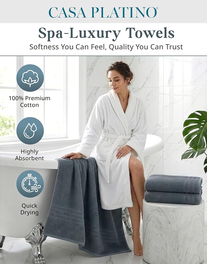 Casa Platino 100% Cotton 2 Pack Bath Sheets (36"x72") - Ring Spun, Extra Large Cotton Bath Towels Set - Quick Dry, Soft & Absorbent Oversized Towel Set - Remains Soft after Multiple Washes - Cool Grey