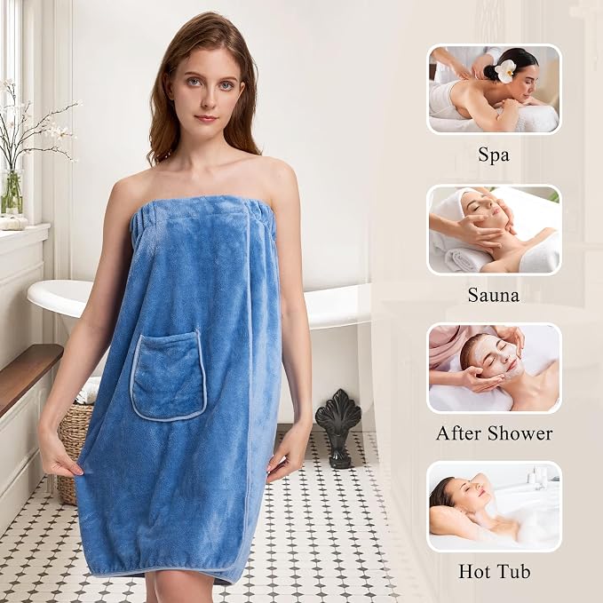 PJGGZ Towel Wrap for Women, Three Adjust Clasps Closure Bath Wraps After Shower Spa Sauna Bathrobe(Available in Plus Size)