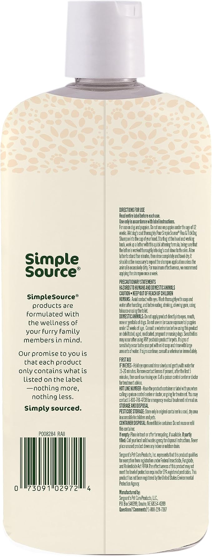 SimpleSource® Flea & Tick Shampoo for Dogs, Powered by Plants, Kills Fleas, Flea Eggs, Flea Larvae, & Ticks, & Mosquitos, Cleans & Deodorizes, 12oz Bottle