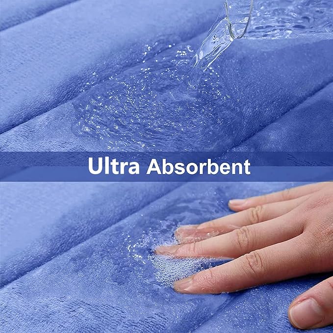 Buganda Memory Foam Bath Mat, 30" x 20", Ultra Soft Bathroom Rugs, Water Absorbent and Machine Washable Bath Rug for Bathroom, Shower, and Tub, Cornflower Blue