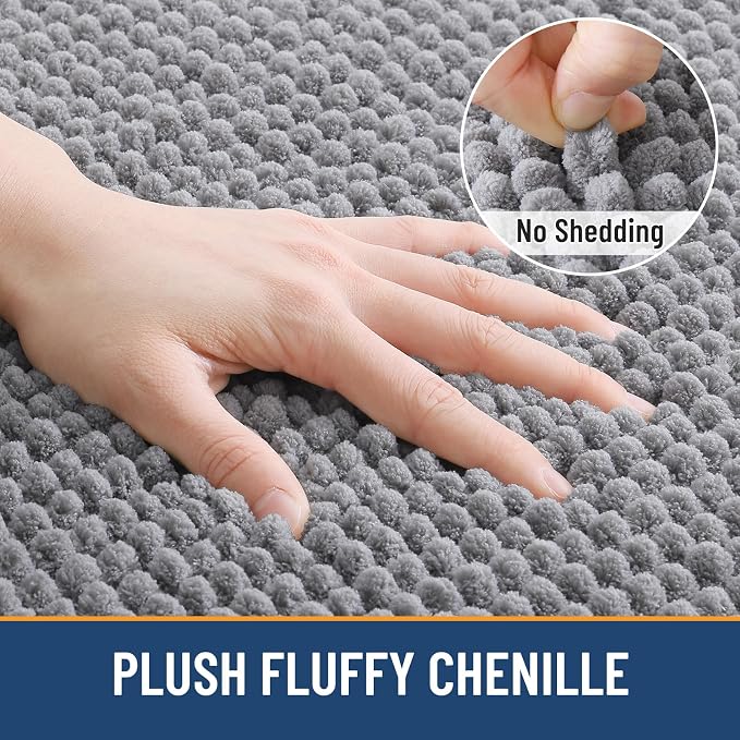 Arotive Bathroom Rugs 47" x 32", Ultra Soft Absorbent Chenille Bath Rugs, Rubber Backing, Machine Washable Bath Mats for Bathroom Floor, Tub and Shower, Home Decor Accessories, Grey