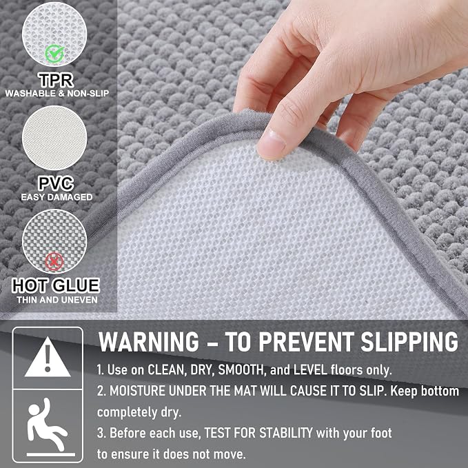 Arotive Bathroom Rugs 50" x 30", Ultra Soft Absorbent Chenille Bath Rugs, Rubber Backing, Machine Washable Bath Mats for Bathroom Floor, Tub and Shower, Home Decor Accessories, Grey