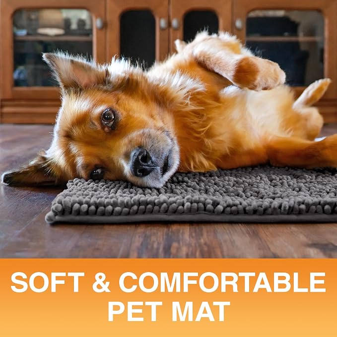 Neater Pets Muddy Paws Dog Door Mat 36” x 24” – Super Absorbent & Quick-Dry Chenille Doormat for Trapping Dirt, Water, Mud - Non-Slip, Machine Washable Pet Rugs for Entryway, Indoor Mud Mats, Charcoal