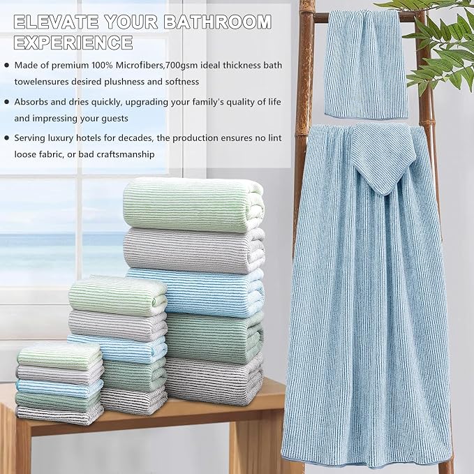 4 Piece Bath Towel Set 35"x70"Oversized Bath Towel for Bathroom Ultra Soft Fluffy Extra Large Bath Sheet Luxury Premium Bathroom Towel Highly Absorbent Quick Dry Shower Towel for Hotel Spa,Blue White