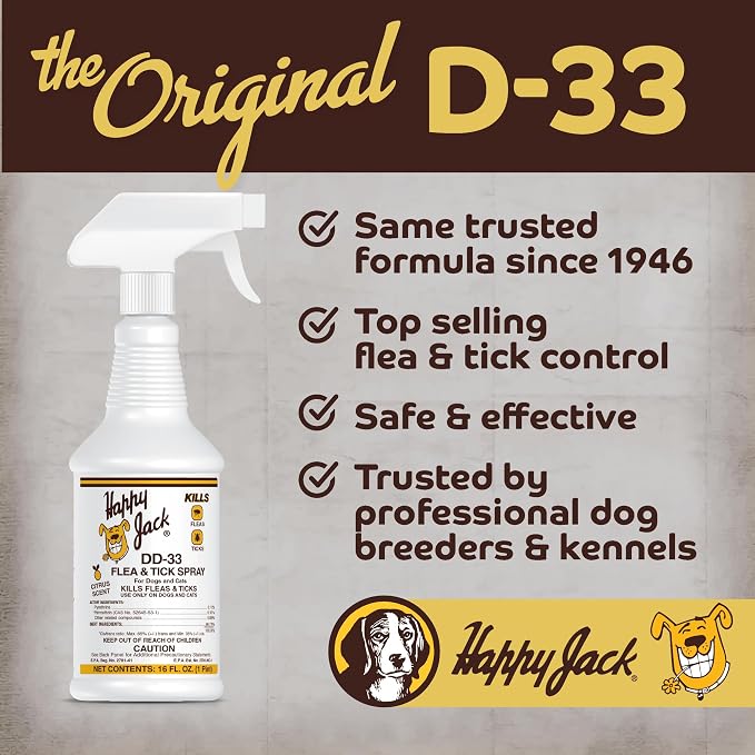 Happy Jack DD-33 Flea & Tick Spray for Dog & Cat, 16 oz | EPARN 2781-41, Water-Based Formula, Kills Fleas & Ticks Effectively, Gentle on Skin & Hair