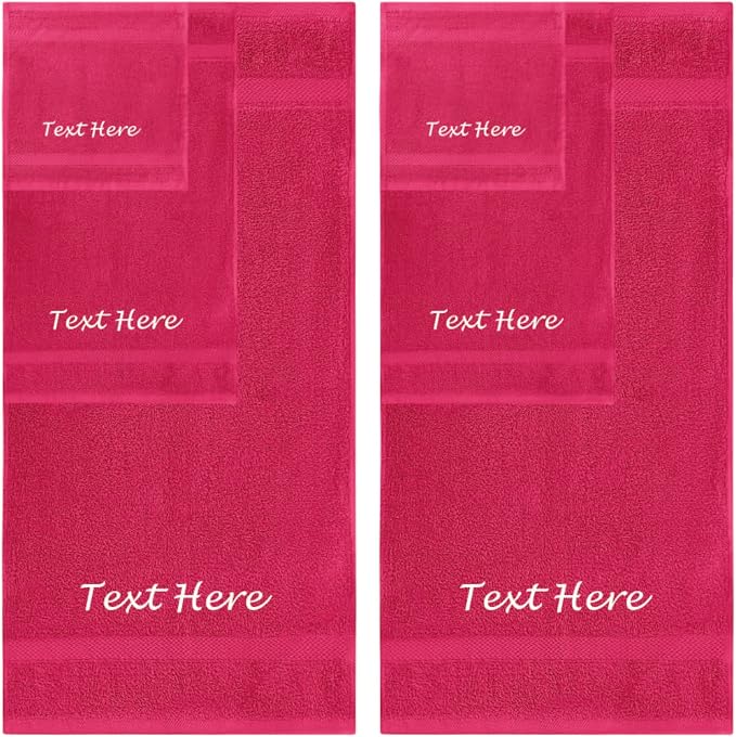 Personalized Passion Towels Set - 6 Pack Super Soft & Absorbent Turkish Cotton for Bathroom, Spa, Gym, Pool and Hotels Includes 2 Bath Towels, Hand Washcloths Hot Pink Towel
