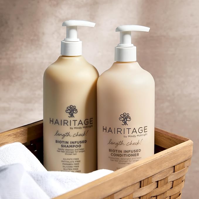 Hairitage Biotin Shampoo and Conditioner Set - Sulfate Free + Paraben Free, Color Safe, with Castor Oil for Anti-Frizz, Volume + Moisture for Women, Hydrating Repair Shampoo Conditioner