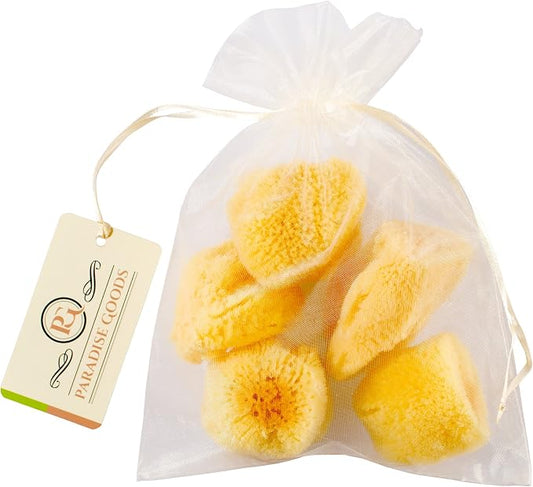 Natural Yellow Sea Silk Sponges 1,5 Inches Pack of 5 in an Organza Bag. Great for Cosmetic Use: Makeup Removal, Facial Cleansing & Cleaning. Softly Rough but Not Skin Irritating