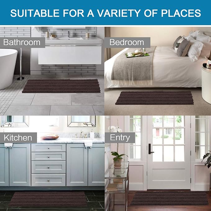 H.VERSAILTEX Bathroom Rugs Bath Mat Runner Rug Non Slip Kitchen Rug Extra Long Bath Rug Runners Oversized 59" x 20" Absorbent Washable Dry Fast Plush Area Rug for Bathroom/Bedroom - Chocolate
