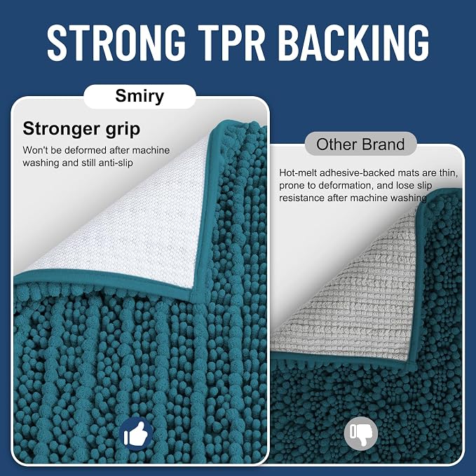 Smiry Bathroom Rugs Mat 30x20, Extra Soft Absorbent Chenille Bath Rugs, Non Slip Rubber Backing Machine Washable Quick Dry Bath Mats for Bathroom Floor, Tub, Shower, Home Decor Accessories, Lake Blue