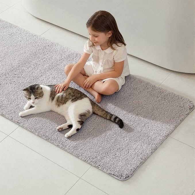 TYUU Light Grey Bathroom Runner Rugs, Ultra Soft Long Bath Mat Machine Washable Super Absorbent Quick Dry Bathroom Runner Rug 16 x 60 Non Slip, Light Grey 16" x 60"