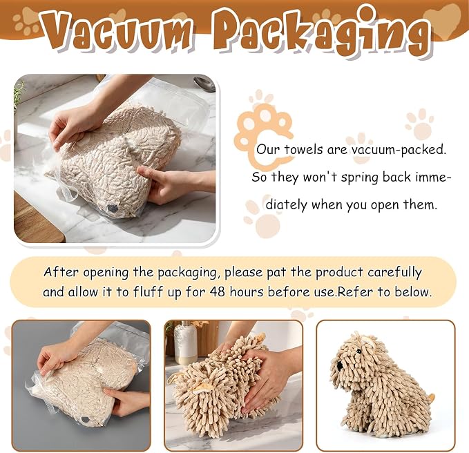 Tegeme 1 Pcs Chenille Dog Hand Towel Fuzzy Towel Absorbent Microfiber Soft for Bathroom Kitchen Washstand (Khaki,Siting Dog)