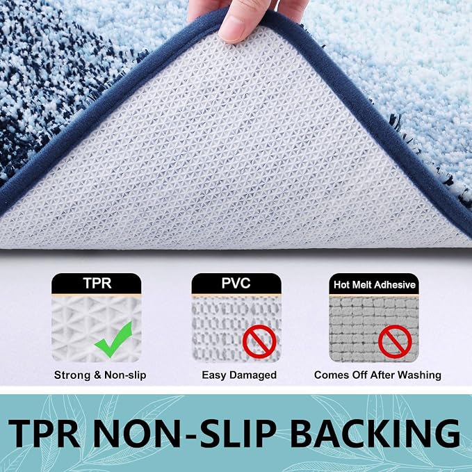 Arotive Microfiber Bathroom Rugs, Shaggy Soft and Absorbent Contour Toilet Rugs, Thick Plush Machine Washable Dry Bath Mats for Toilet Base, 24x24, Dark Blue, U-Shape