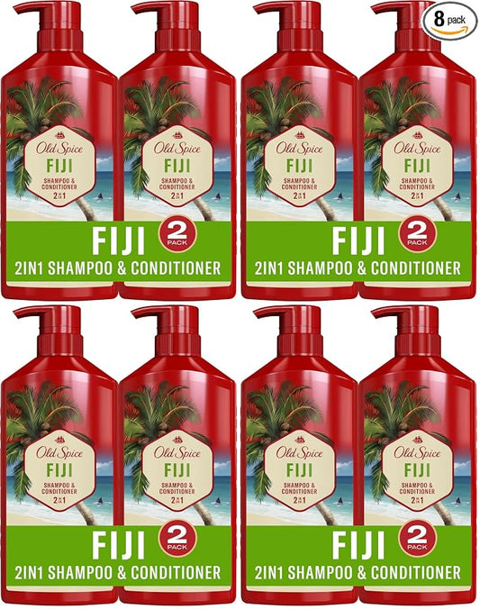 Old Spice Mens 2-in-1 Shampoo and Conditioner Set, Fiji, Coconut & Tropical Wood Scent, For All Hair Types, Healthier, Fuller, Moisturized Looking Hair, 21.9 fl oz Each, Twin Pack (Pack of 4)