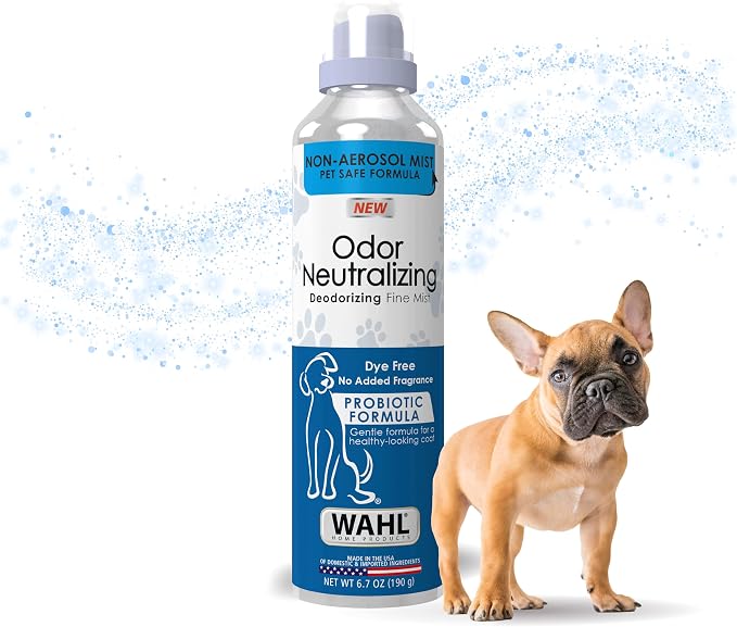 Wahl USA Pet Odor Neutralizing Mist for Dogs – Fast Acting Pet Odor Eliminator, Propellant-Free Mist that is Pet Safe & Environment Safe - Probiotic Formula, Fragrance Free – Model 3028687