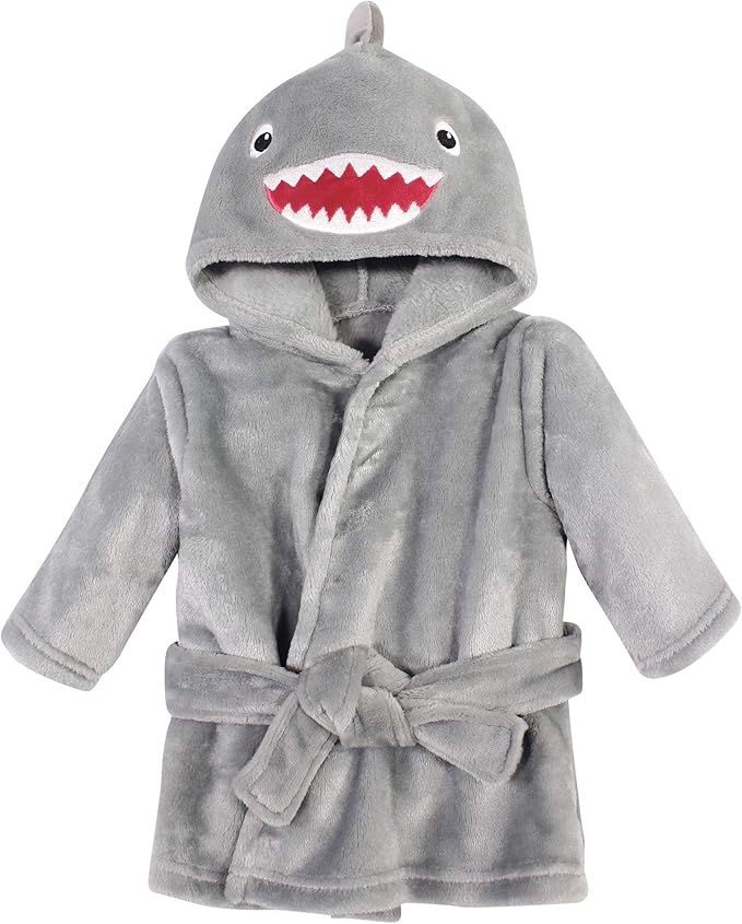 Hudson Baby Unisex Baby Plush Animal Face Bathrobe, Shark, 0-9 Months