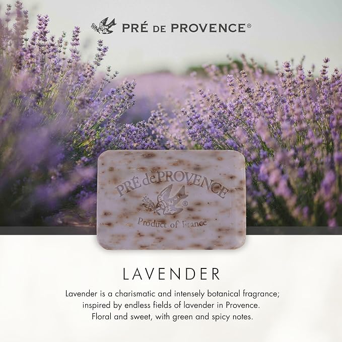 Pre de Provence Artisanal French Moisturizing Soap Bar, Shea Butter Enriched, Quad Milled for Long Lasting Rich Smooth Lather, 5.3 Ounce, Lavender