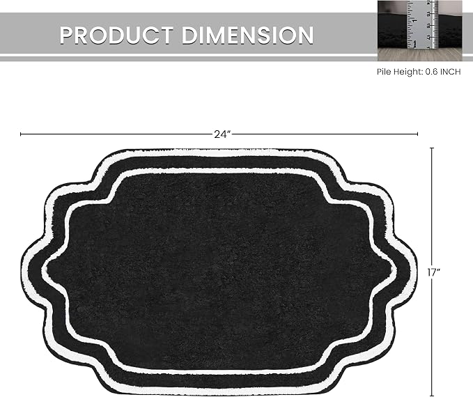 Home Weavers Allure Collection 100% Cotton Bath Rug, Soft & Absorbent Bathroom Rug, Spray Latex Back, Quick Dry, Machine Washable Bath Mat for Floor, Shower & Tub, 17"x24", Black