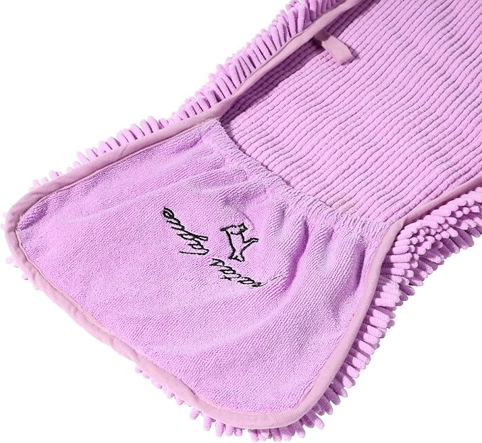Patas Lague Absorbent Dog Towel for Drying Dogs Large, 35''x15'' Extra Large Microfiber Quick Drying Pet Bath Towel with Hand Pockets, Machine Washable Pet Shammy Lilac