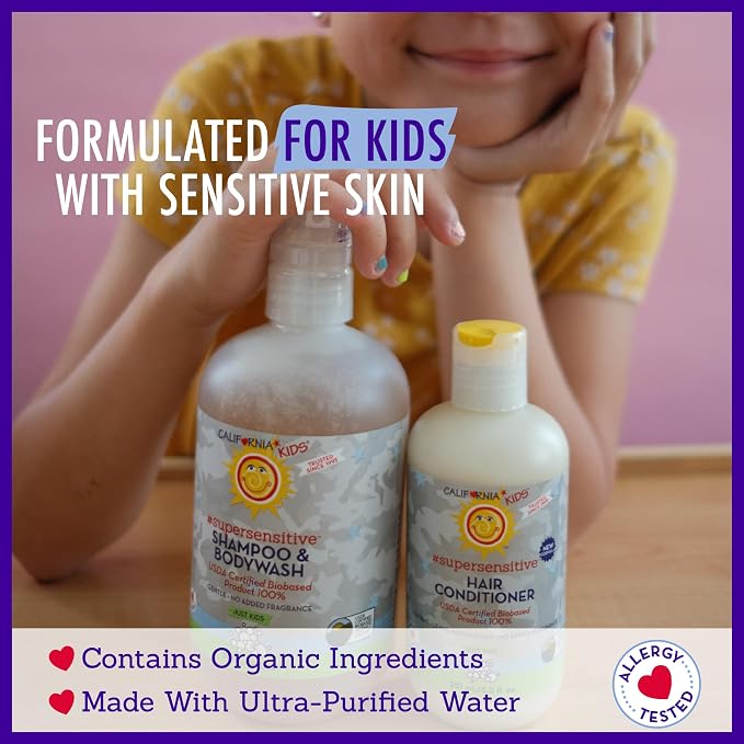 California Kids Shampoo + Body Wash | Super Sensitive Unscented | Gentle Skin Care for Kids + Teens | 100% Plant-Based | Hypoallergenic | 8.5 oz