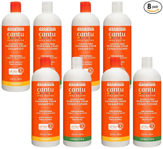 Cantu Shampoo & Conditioner with Shea Butter for Natural Hair,1L,(Pack of 8)